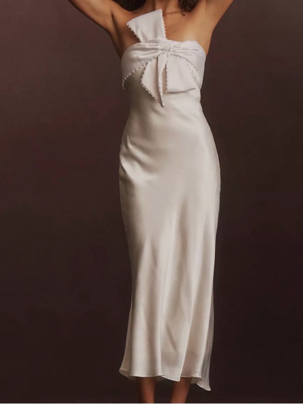 BHLDN Elegant strapless Ivory Satin Dress with Bow Detail - Picture 5 of 5